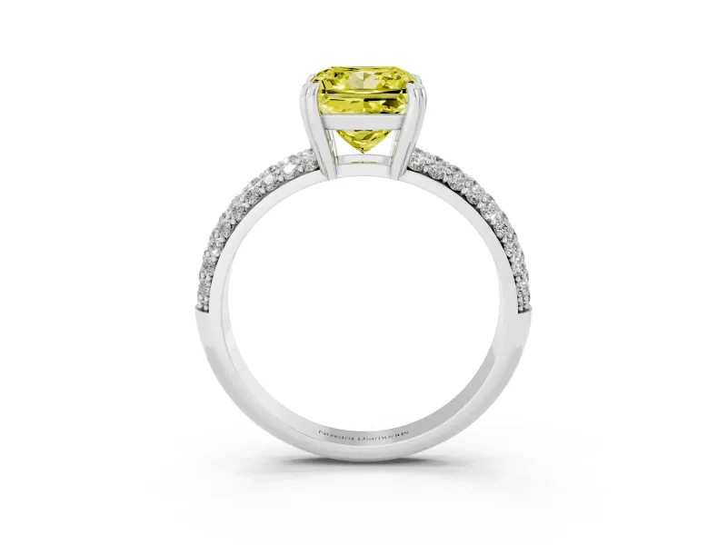 Princess Cut Three Row Pave Engagement Ring Setting for a Fancy Yellow Lab-Grown Diamond | Double Claws | White Gold