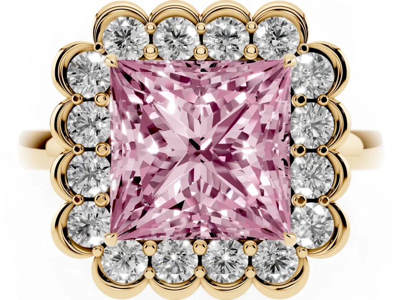 Princess Cut Halo Engagement Ring Setting for a Fancy Pink Lab-Grown Diamond | Yellow Gold - Design NV-24719
