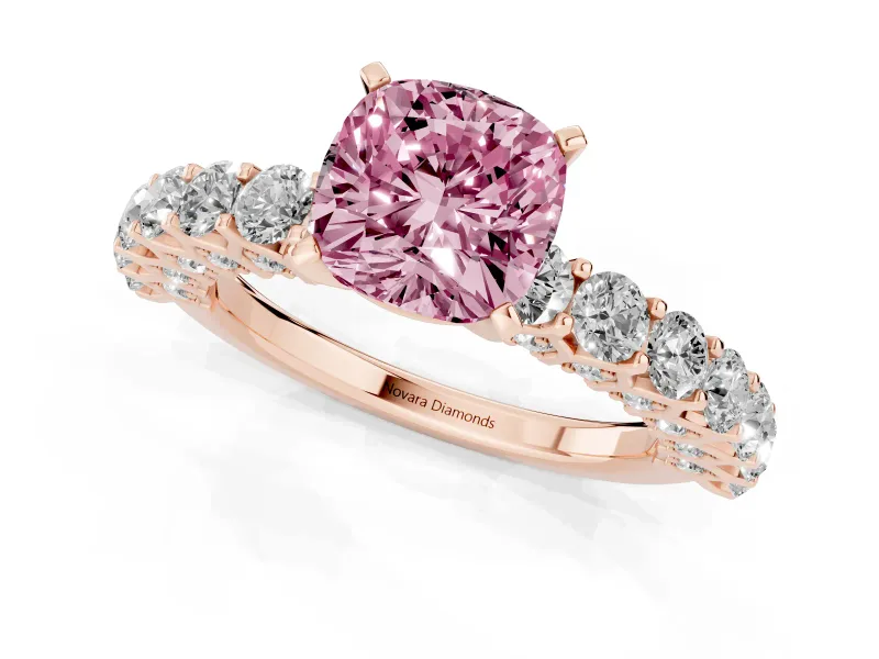 Cushion Cut Shared Prong Engagement Ring Setting for a Fancy Pink Lab-Grown Diamond | Rose Gold