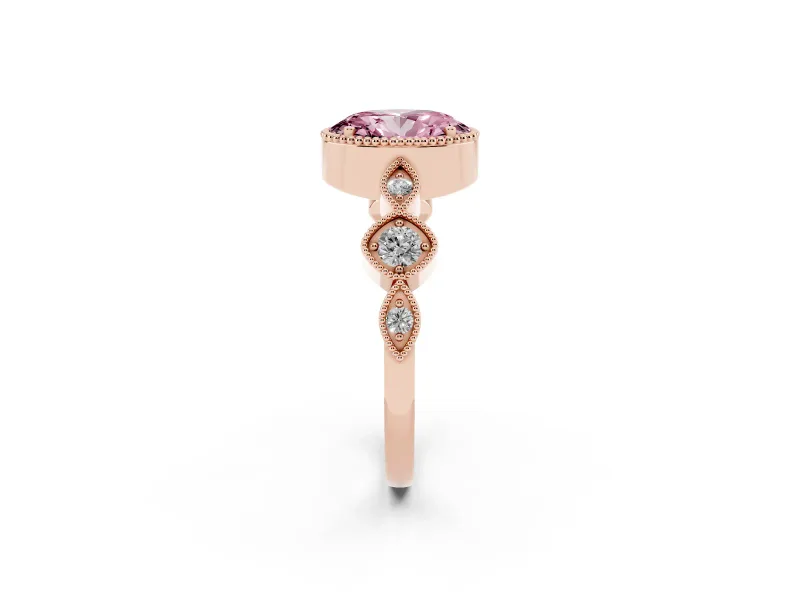 Oval Vintage Engagement Ring Setting for a Fancy Pink Lab-Grown Diamond | Rose Gold