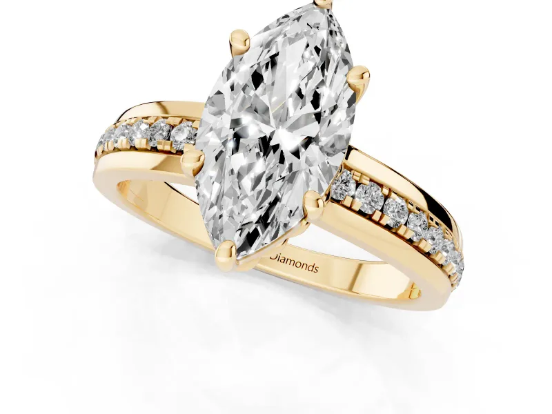 Marquise Channel Set Solitaire Engagement Ring Setting | Rope Collar Head | Yellow Gold