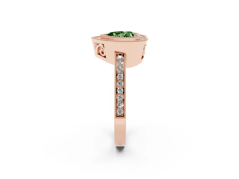 Fancy Green Heart Cut Diamond Round Halo Ring Set in Rose gold with Pavé Band