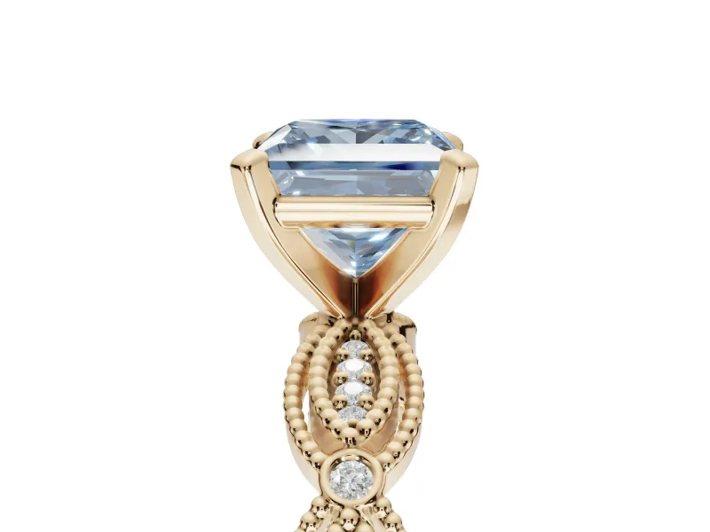 Princess Cut Vintage Engagement Ring Setting for a Fancy Blue Lab-Grown Diamond | Graduated Stations | Yellow Gold