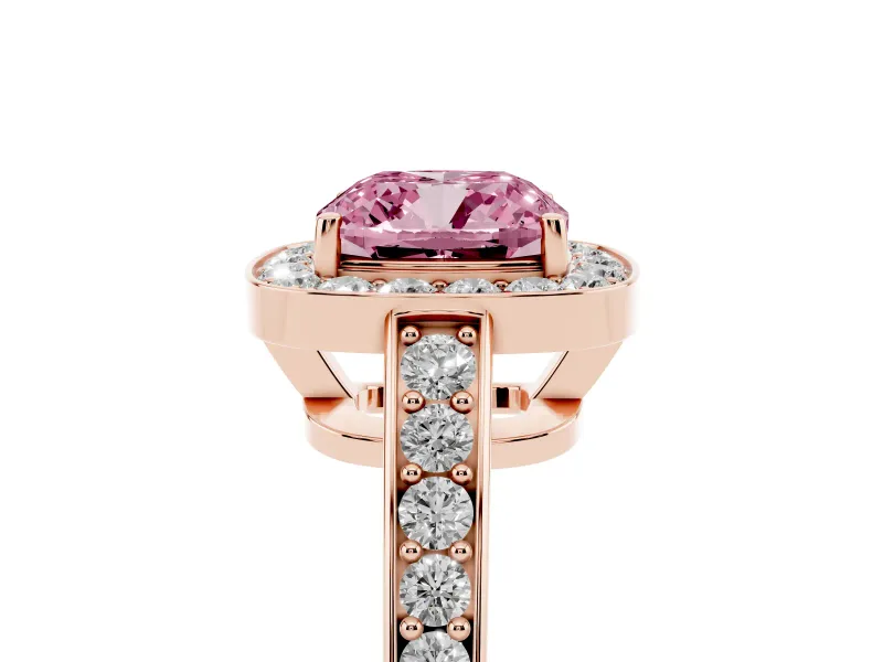 Cushion Cut Framed Halo Engagement Ring Setting for a Fancy Pink Lab-Grown Diamond | Rose Gold