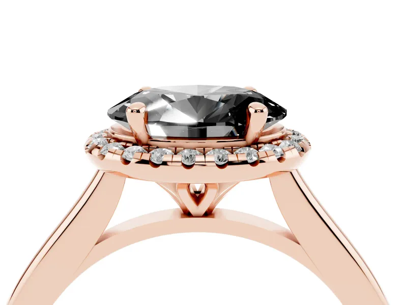 Oval Halo Engagement Ring Setting for a Black Center | Plain Polished Band | Rose Gold