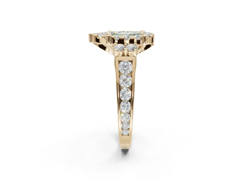 Pear-Shaped Halo Engagement Ring Setting for a Fancy Green Lab-Grown Diamond | Graduated Channel Band | Yellow Gold
