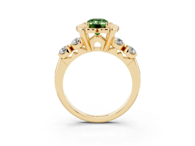 Emerald Cut Floral Engagement Ring Setting for a Fancy Green Lab-Grown Diamond | Petal Frame | Yellow Gold