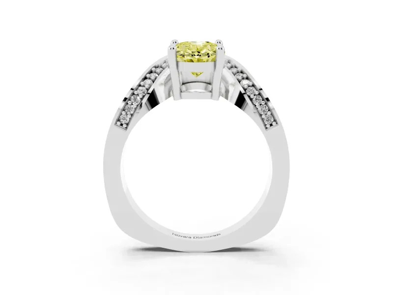 Oval Bypass Solitaire Engagement Ring Setting for a Fancy Yellow Lab-Grown Diamond | Pavé Ribbon | Sterling Silver