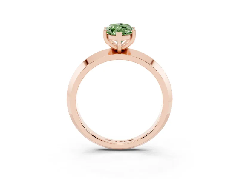 Fancy Green Marquise Cut Diamond Solitaire Engagement Ring Set in Rose gold with Flat Band and Prong Setting