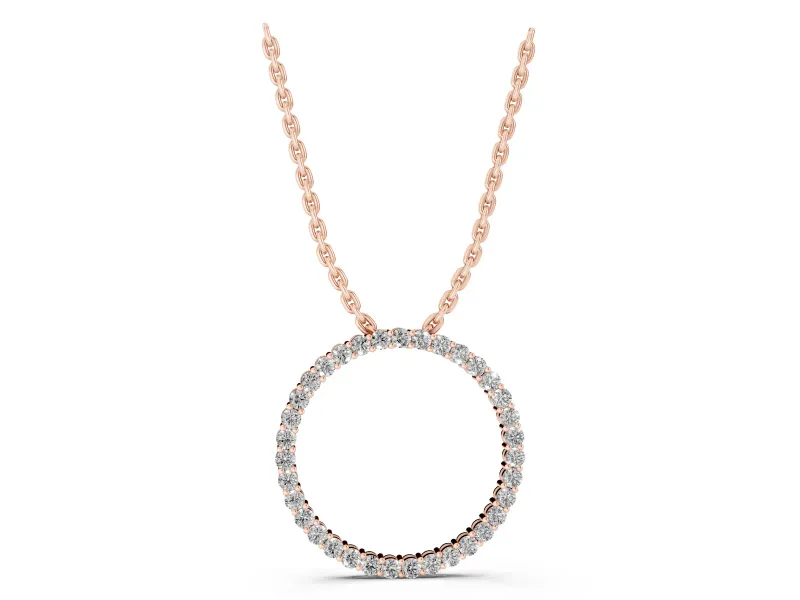 Round Lab-Grown Diamond Open Eternity Circle Pendant Necklace | Shared Prongs | Rose Gold