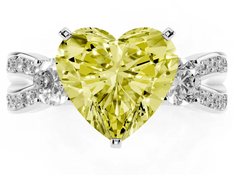 Fancy Yellow Three-Stone Heart Cut Diamond Twist Band Ring Set in Silver with Pavé Accents and Prong Setting