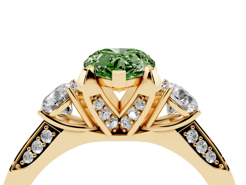 Pear-Shaped Hidden Halo Three Stone Engagement Ring Setting for a Fancy Green Lab-Grown Diamond | Yellow Gold