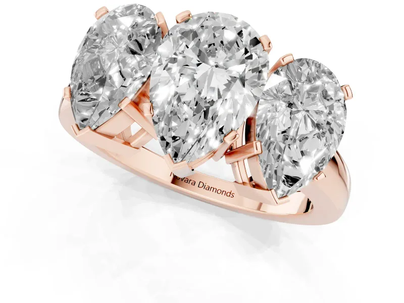 Pear-Shaped Three Stone Engagement Ring Setting | Large Side Stones | Rose Gold