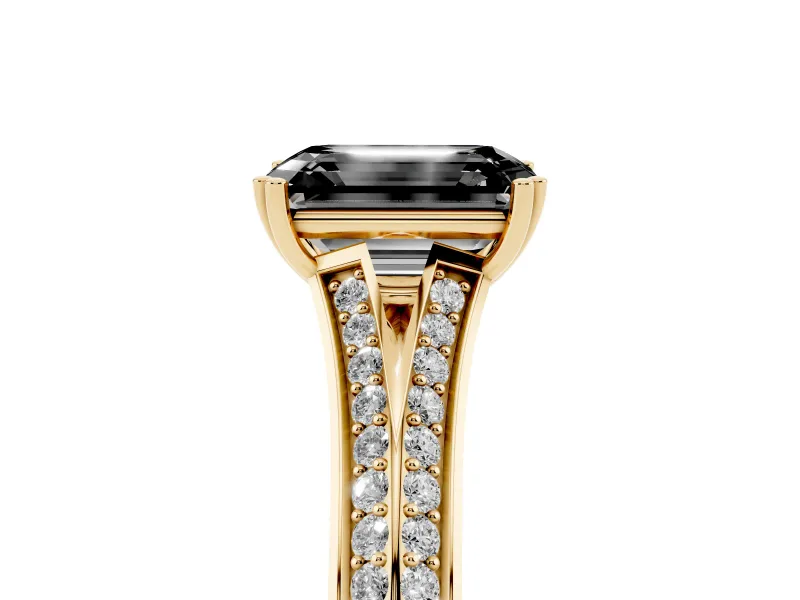 Emerald Cut Split Shank Engagement Ring Setting for a Black Center | Pavé Band | Yellow Gold