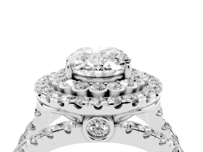 Oval Double Halo Split Shank Engagement Ring Setting | Pave Strands | Platinum
