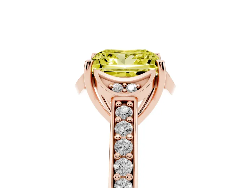 Princess Cut Floral Pavé Engagement Ring Setting for a Fancy Yellow Lab-Grown Diamond | Rose Gold