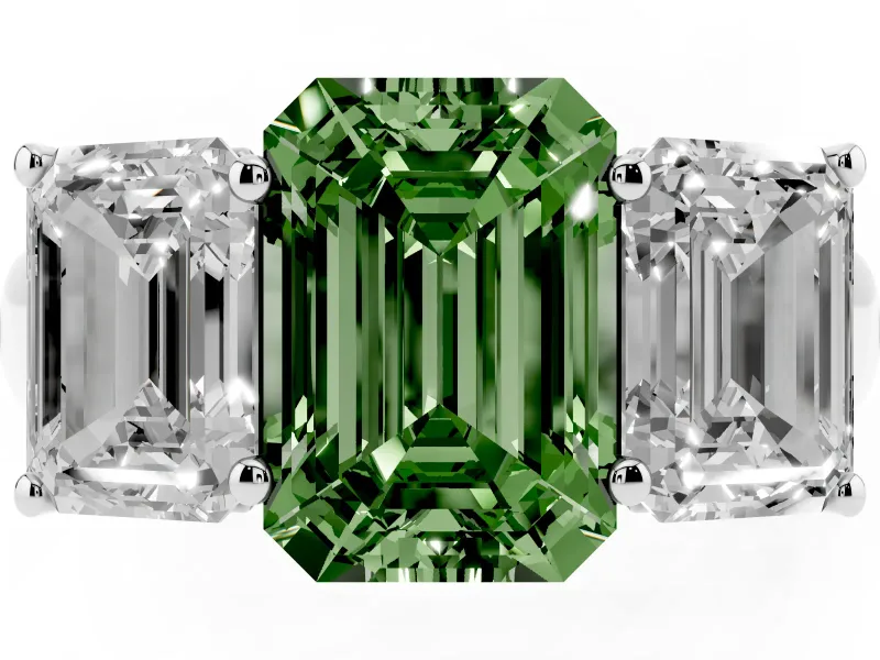 Emerald Cut Engagement Ring Setting for a Fancy Green Lab-Grown Diamond | Sterling Silver - Design NV-24908