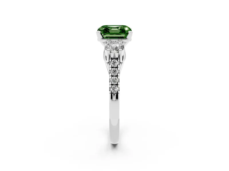 Asscher Cut 3-Stone Engagement Ring Setting for a Fancy Green Lab-Grown Diamond | Sterling Silver