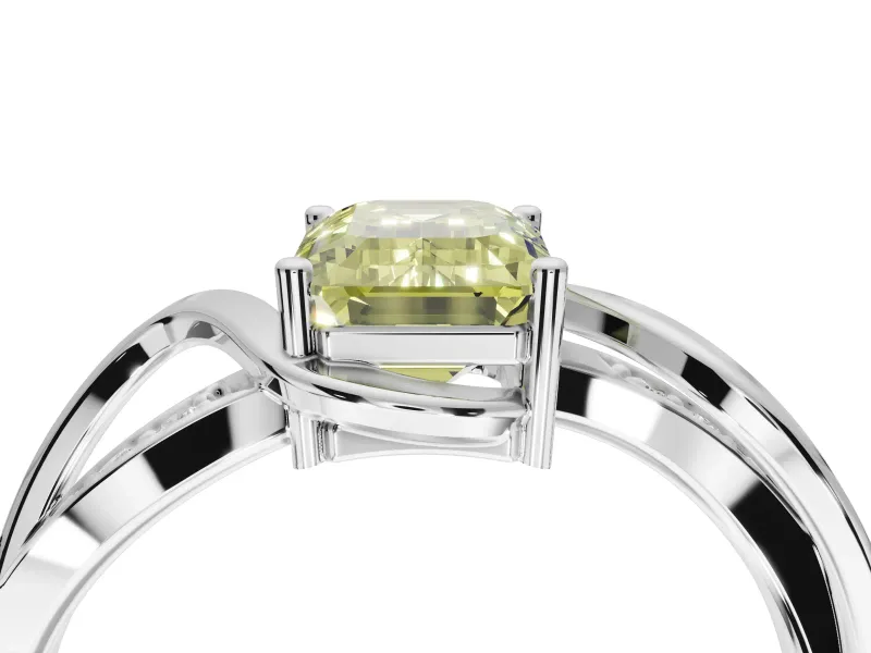 Emerald Cut Bypass Solitaire Engagement Ring Setting for a Fancy Yellow Lab-Grown Diamond | Sterling Silver
