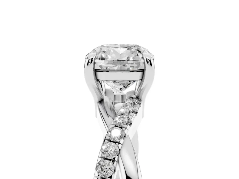 Cushion Cut Diamond Twist Band Solitaire Set in Silver with Pavé Accents and Prong Setting