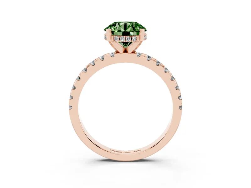 Round Hidden Halo Solitaire Engagement Ring Setting for a Fancy Green Lab-Grown Diamond | Pave Band | Rose Gold