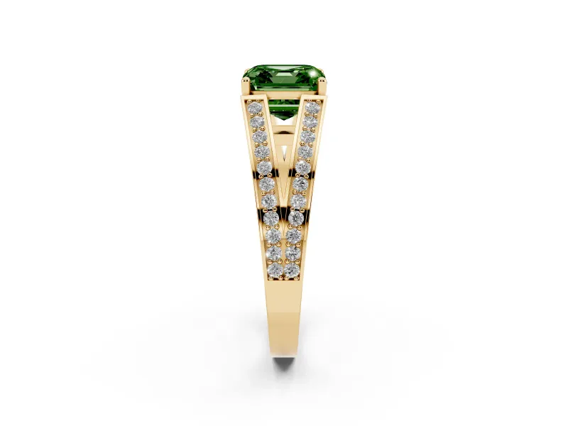 Asscher Cut Split Shank Pavé Engagement Ring Setting for a Fancy Green Lab-Grown Diamond | Yellow Gold