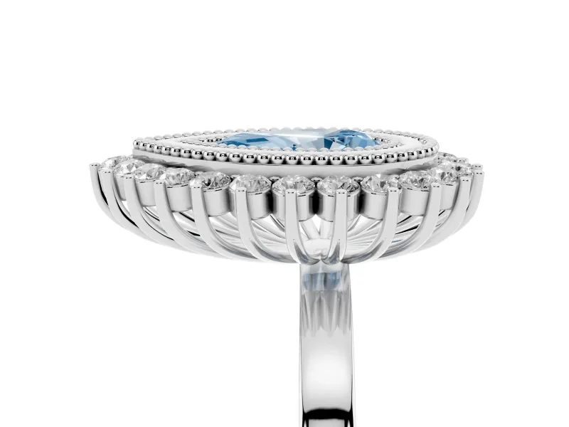 Pear-Shaped Bezel Halo Engagement Ring Setting for a Fancy Blue Lab-Grown Diamond | Sterling Silver