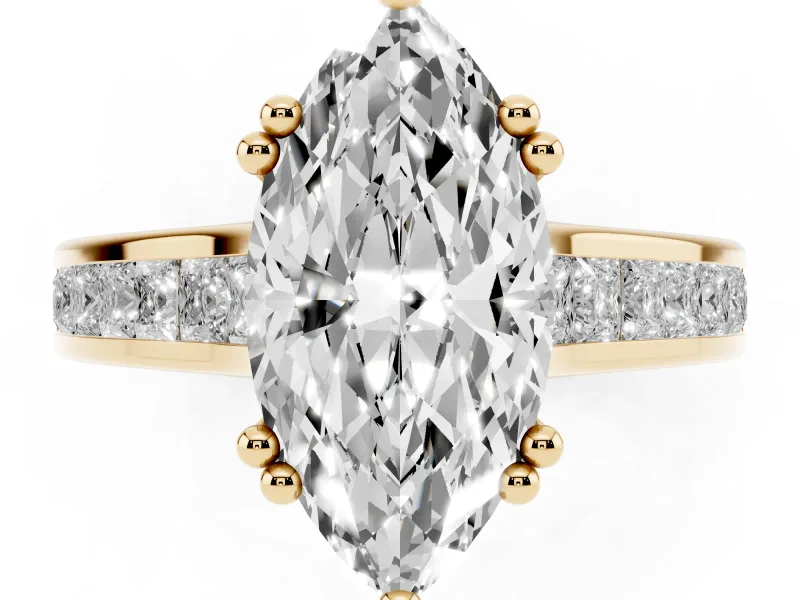 Marquise Cathedral Channel Set Engagement Ring Setting | Double Claw Prongs | Yellow Gold