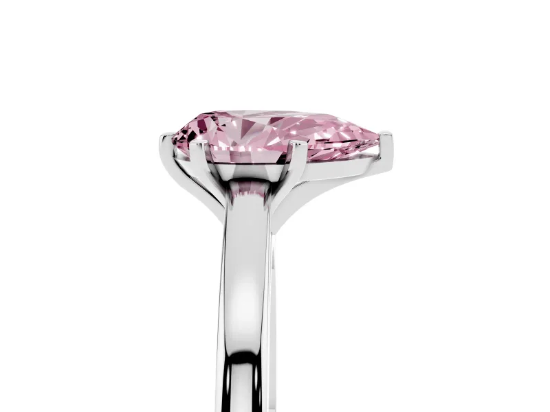 Fancy Pink Pear Cut Diamond Solitaire Engagement Ring Set in White gold with Prong Setting on a Classic Band