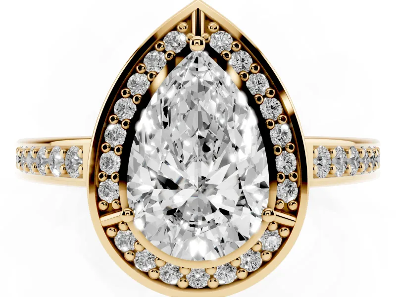 Pear-Shaped Sectioned Halo Engagement Ring Setting | Pavé Gallery and Band | Yellow Gold