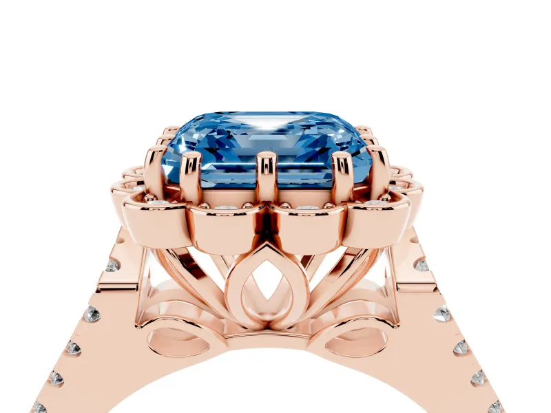 Asscher Cut Floral Halo Engagement Ring Setting for a Fancy Blue Lab-Grown Diamond | Pavé Split Shank | Rose Gold
