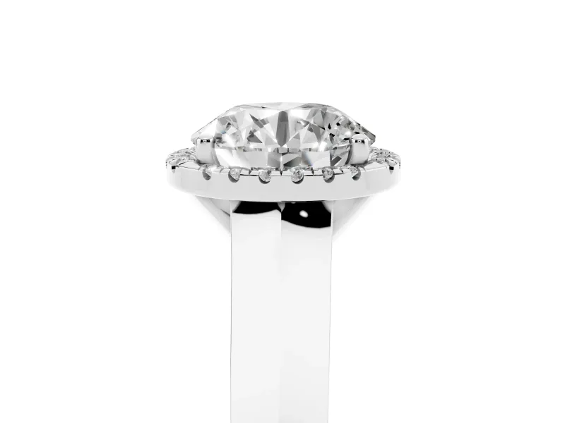 Round Cut Diamond Halo Ring Set in White gold with Cathedral Band and Prong Setting