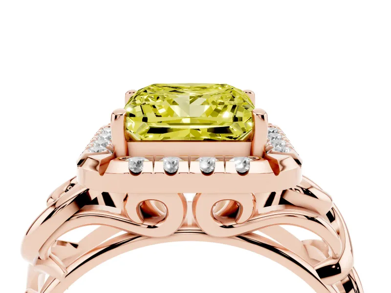 Princess Cut Filigree Halo Engagement Ring Setting for a Fancy Yellow Lab-Grown Diamond | Rose Gold