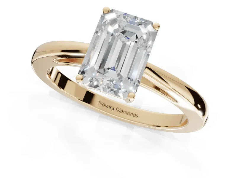 Emerald Cut Cathedral Solitaire Engagement Ring Setting | Open Shoulders | Yellow Gold