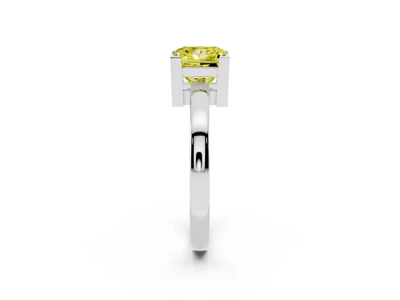 Fancy Yellow Princess Cut Diamond Solitaire Ring Set in Platinum with Prong Head and Smooth Polished Band