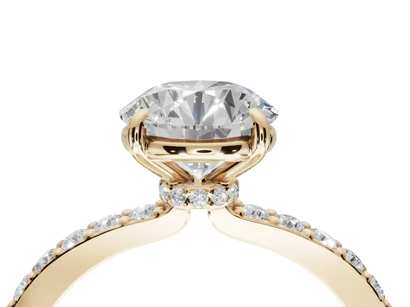 Round Hidden Halo Engagement Ring Setting | Yellow Gold