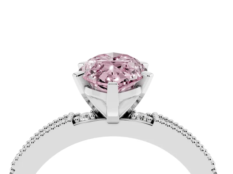 Fancy Pink Marquise Cut Diamond Solitaire Ring Set in Platinum with Slim Pavé Band and Prong Setting