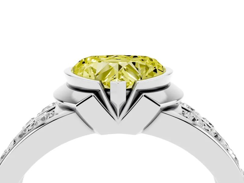 Heart-Shaped Half Bezel Engagement Ring Setting for a Fancy Yellow Lab-Grown Diamond | Channel Band | Sterling Silver