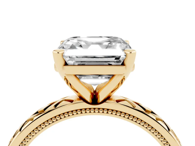 Asscher Cut Vintage Milgrain Solitaire Engagement Ring Setting | X Pattern Band | Yellow Gold