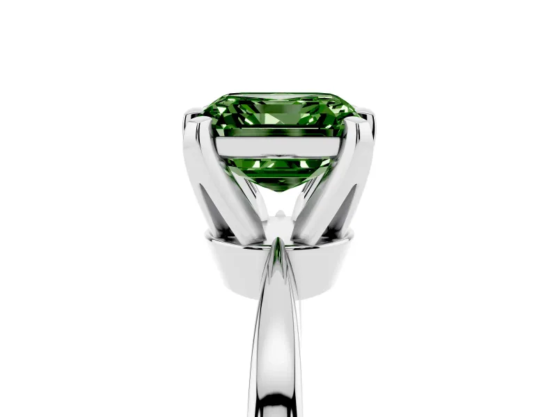 Fancy Green Asscher Cut Diamond Solitaire Engagement Ring Set in White gold with Slim Tapered Solitaire Band