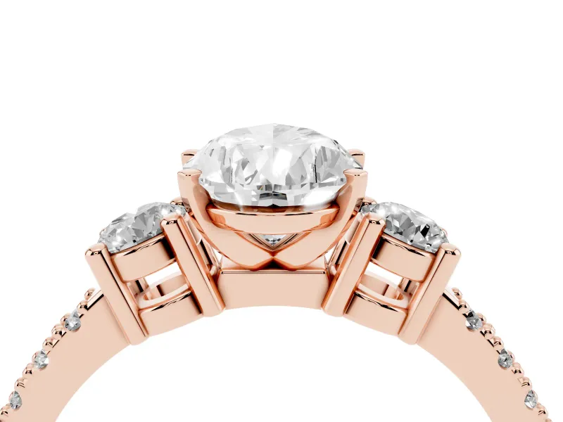 Three-Stone Pear Cut Diamond Pavé Band Ring Set in Rose gold with Prong Setting