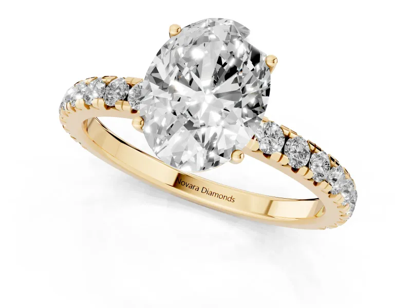 Oval Pave Engagement Ring Setting | Shared Prong Band | Yellow Gold