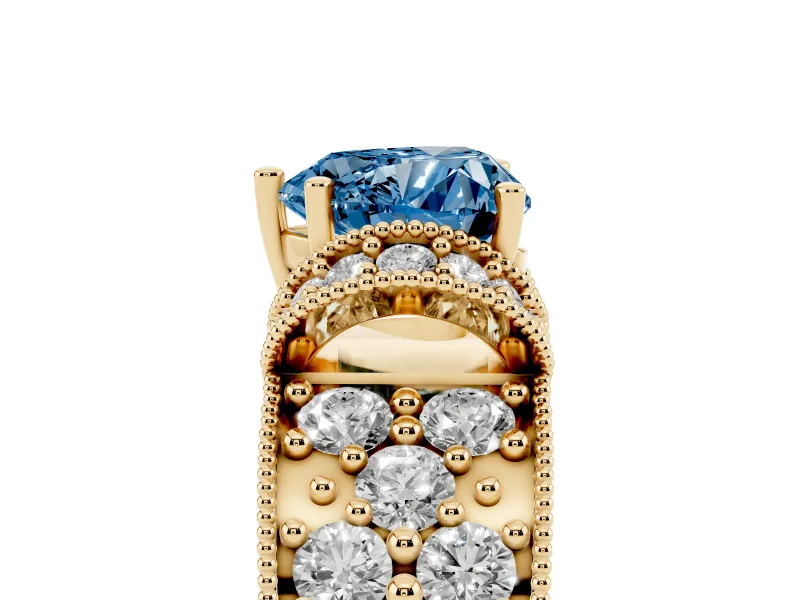 Heart-Shaped Vintage Pave Engagement Ring Setting for a Fancy Blue Lab-Grown Diamond | Milgrain Edges | Yellow Gold