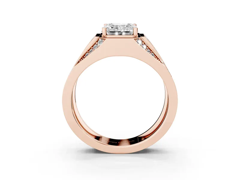 Emerald Cut Men's Graduated Baguette Engagement Ring Setting | Raised Frame Head | Rose Gold