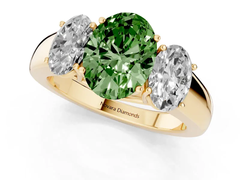 Oval 3 Stone Engagement Ring Setting for a Fancy Green Lab-Grown Diamond | Yellow Gold