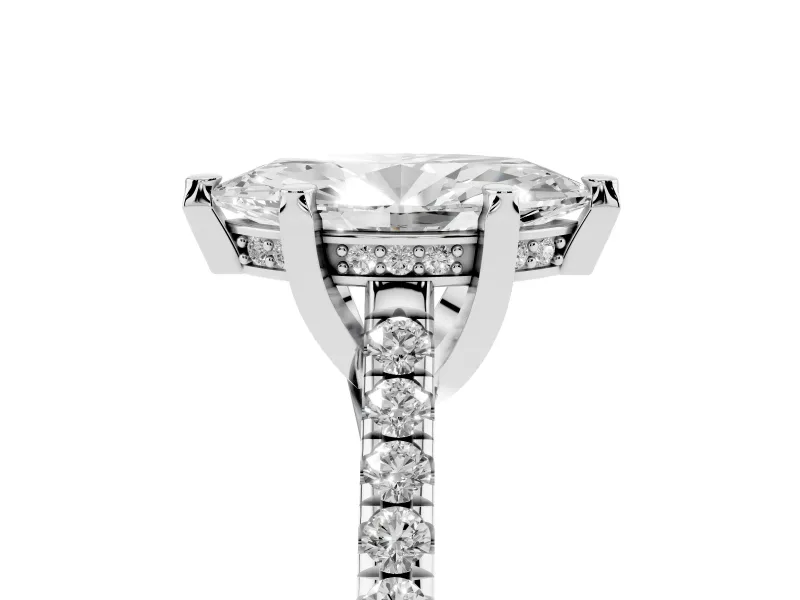 Marquise Hidden Halo Pave Engagement Ring Setting | Claw Prongs | Sterling Silver
