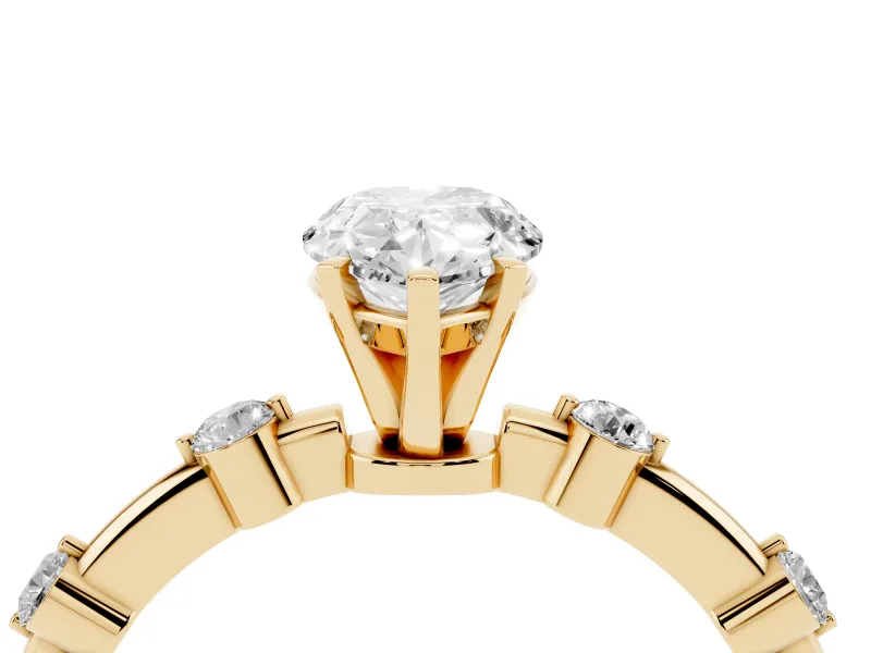 Pear-Shaped Bar Set Engagement Ring Setting | Spaced Side Stones | Yellow Gold