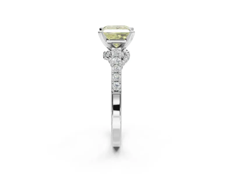 Princess Cut Pavé Engagement Ring Setting for a Fancy Yellow Lab-Grown Diamond | Crossover Gallery | Sterling Silver