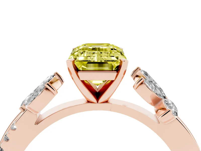 Emerald Cut Floral Vine Engagement Ring Setting for a Fancy Yellow Lab-Grown Diamond | Rose Gold