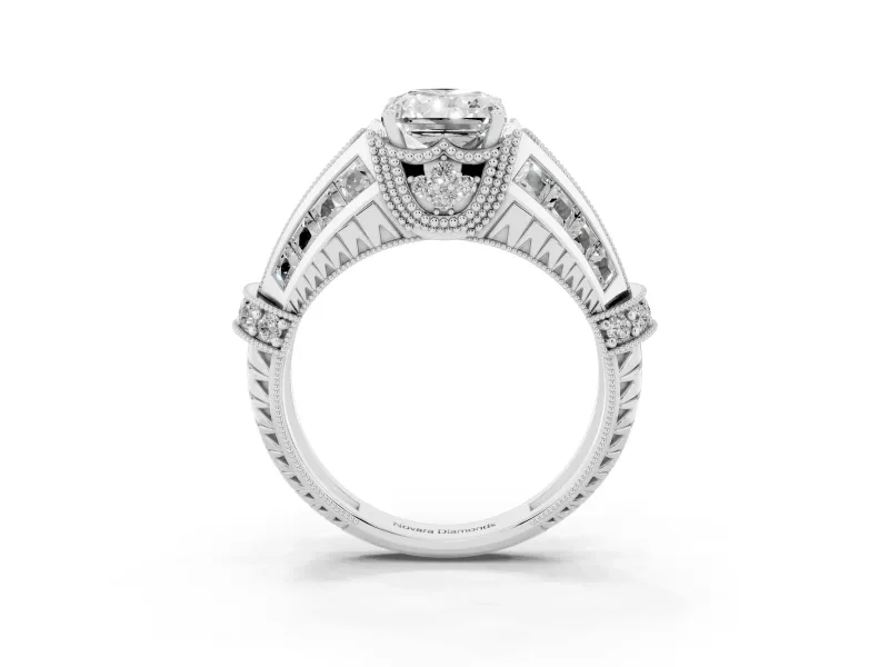 Radiant Cut Diamond Vintage-Inspired Milgrain Ring Set in Platinum with Accent Split Shank